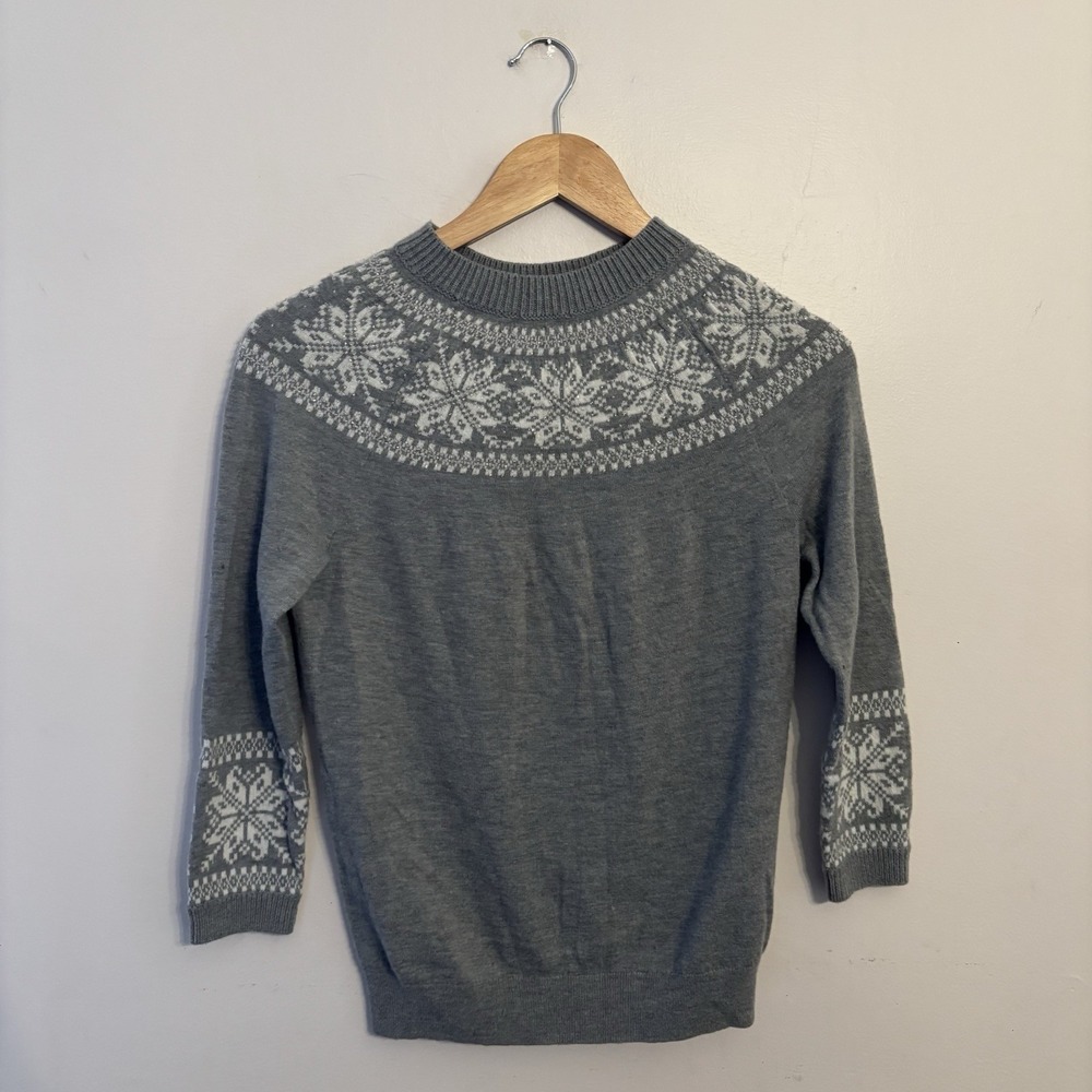 Talbots Women's‎ Gray Wool Blend Beaded Snowflake Sweater 3/4 Sleeves Size XS